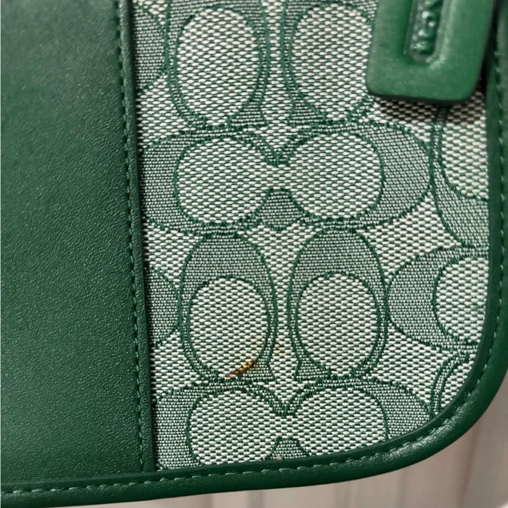 Coach Green Signature Jacquard Mini Swinger Baguette Shoulder Bag Rare Color - Picture 6 of 12